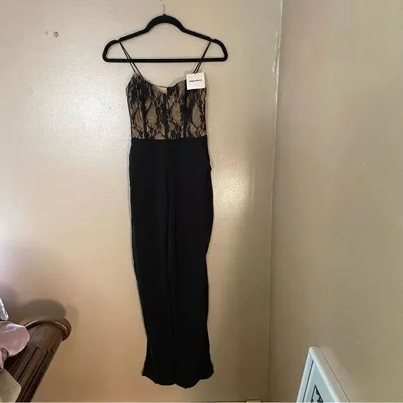 Superdown Revolve Bella Lace Jumpsuit illusion black nude bodice one piece XS